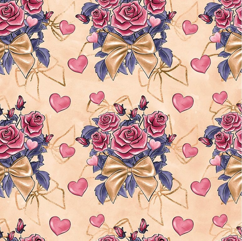 Tecido Tricoline Digital Bouquet - Fundo Pêssego - Coleção Valentine 
