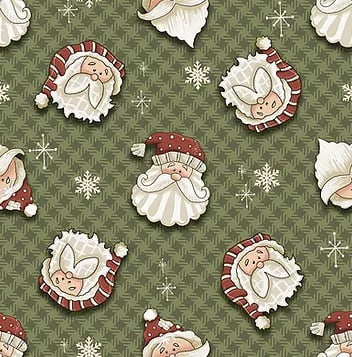 Tecido Tricoline Digital Rosto Noel - Coleção de Natal - Fundo Xadrez Verde