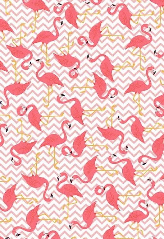 Tecido Tricoline Estampa de Flamingos - Fundo Rosa 