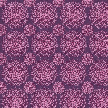 Tecido Tricoline Estampa Mandalas - Tons de Violeta - Coleção Namastê