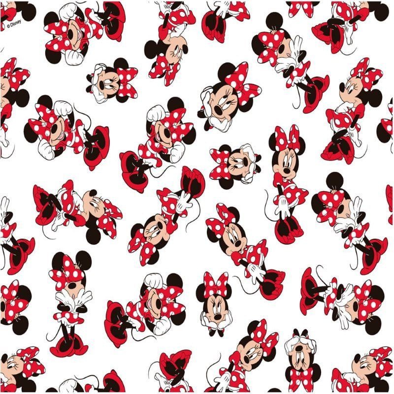 Tecido Tricoline Minnie Mouse - Fundo Branco - Coleção Disney
