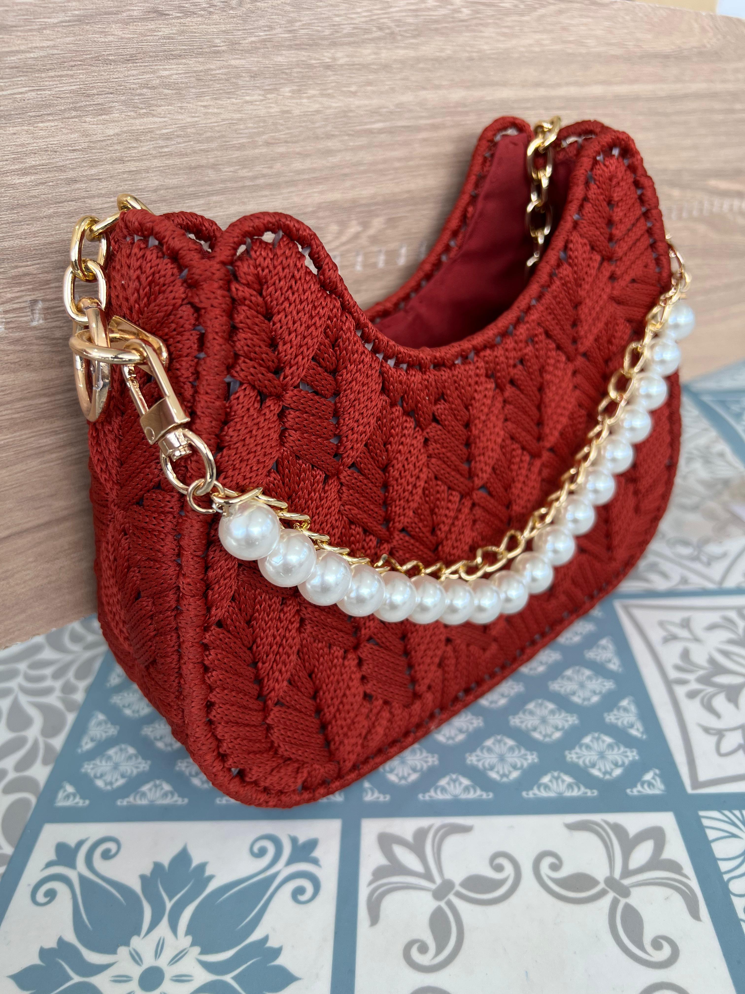 Alça de Bolsa Corrente com Perolas para Bolsa de Crochê