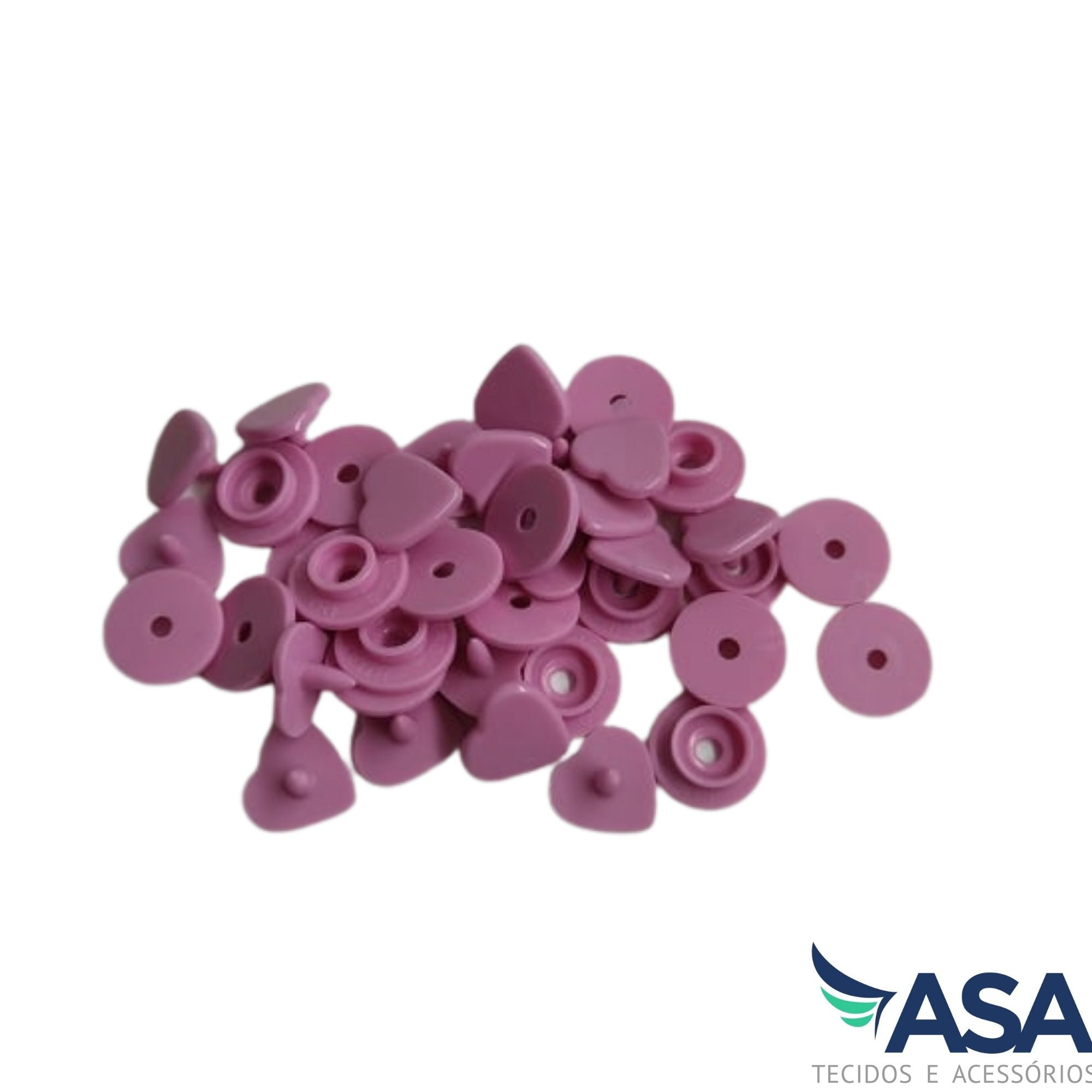Botão de Pressão Plástico Ritas em Formato de Coração - Rosa Flamingo - 10mm - Pacote com 10 unidades