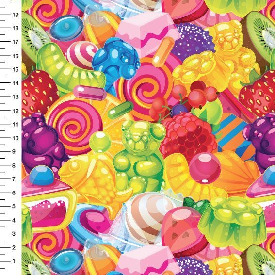 Tecido Tricoline Digital - Doces Candy Crush   