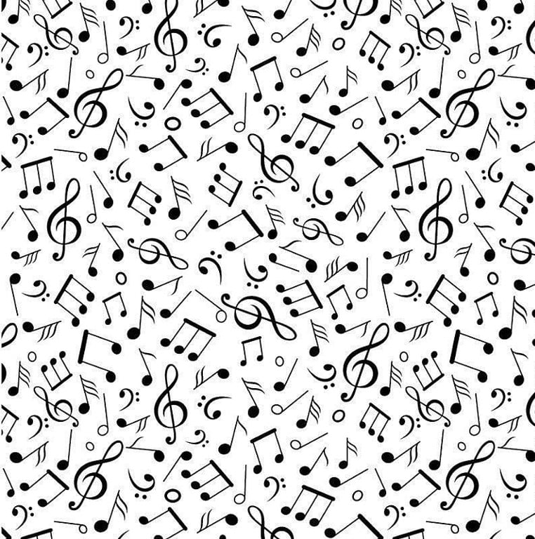 Tecido Tricoline Notas Musicais Pretas - Fundo Branco