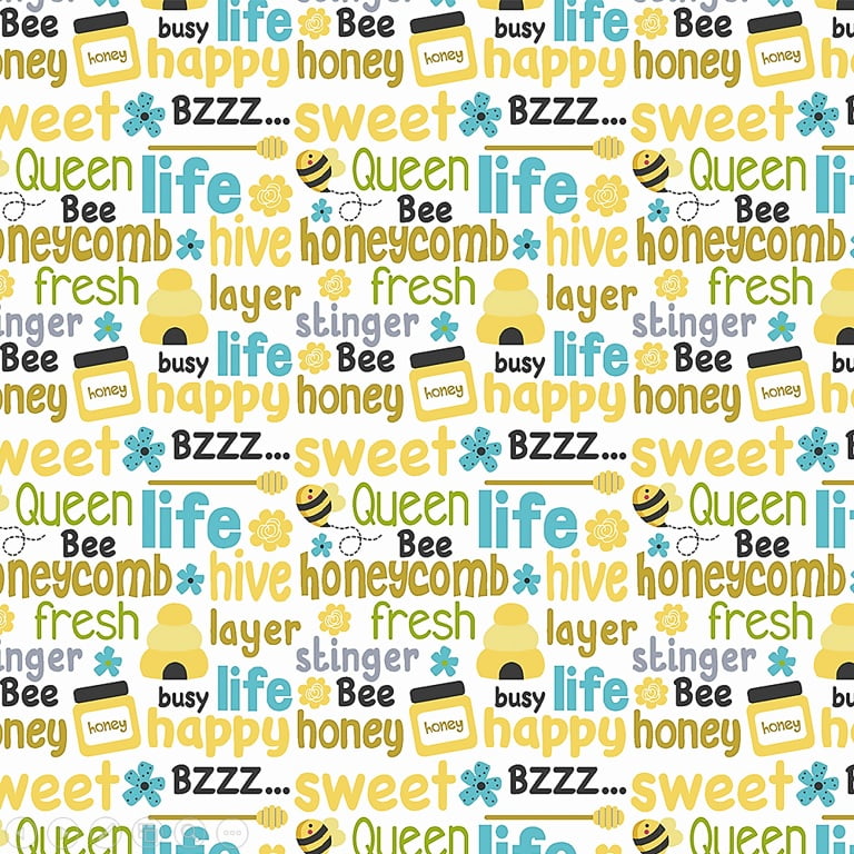Tecido Tricoline Letters Bee - Fundo Branco - Coleção Honey Bee