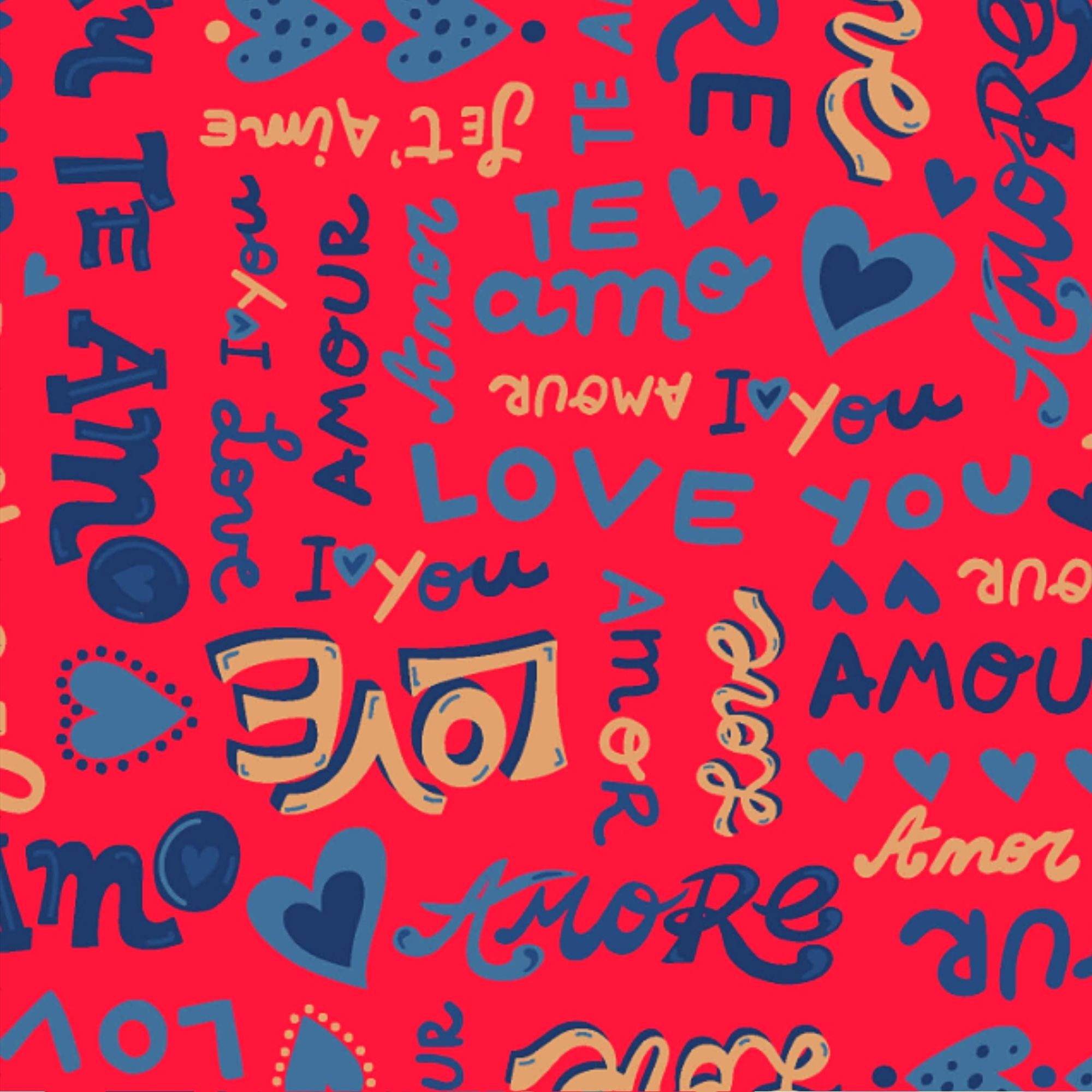 Tecido Tricoline Palavras de Amor - Fundo Vermelho - Coleção Amor Amour Amore Love 