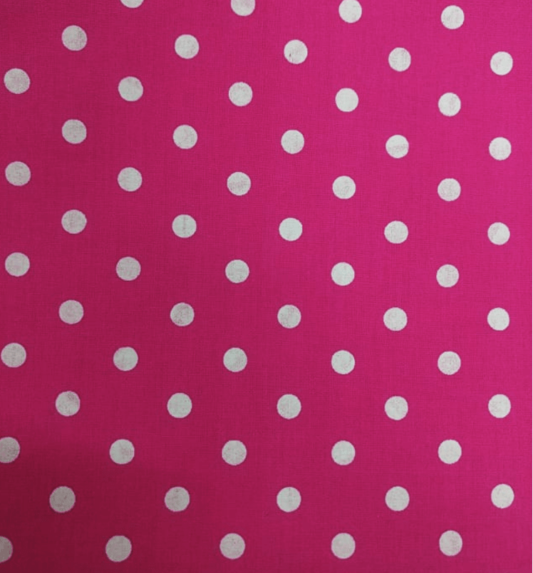 Tecido Tricoline Poá Branco Médio - Fundo Rosa Pink