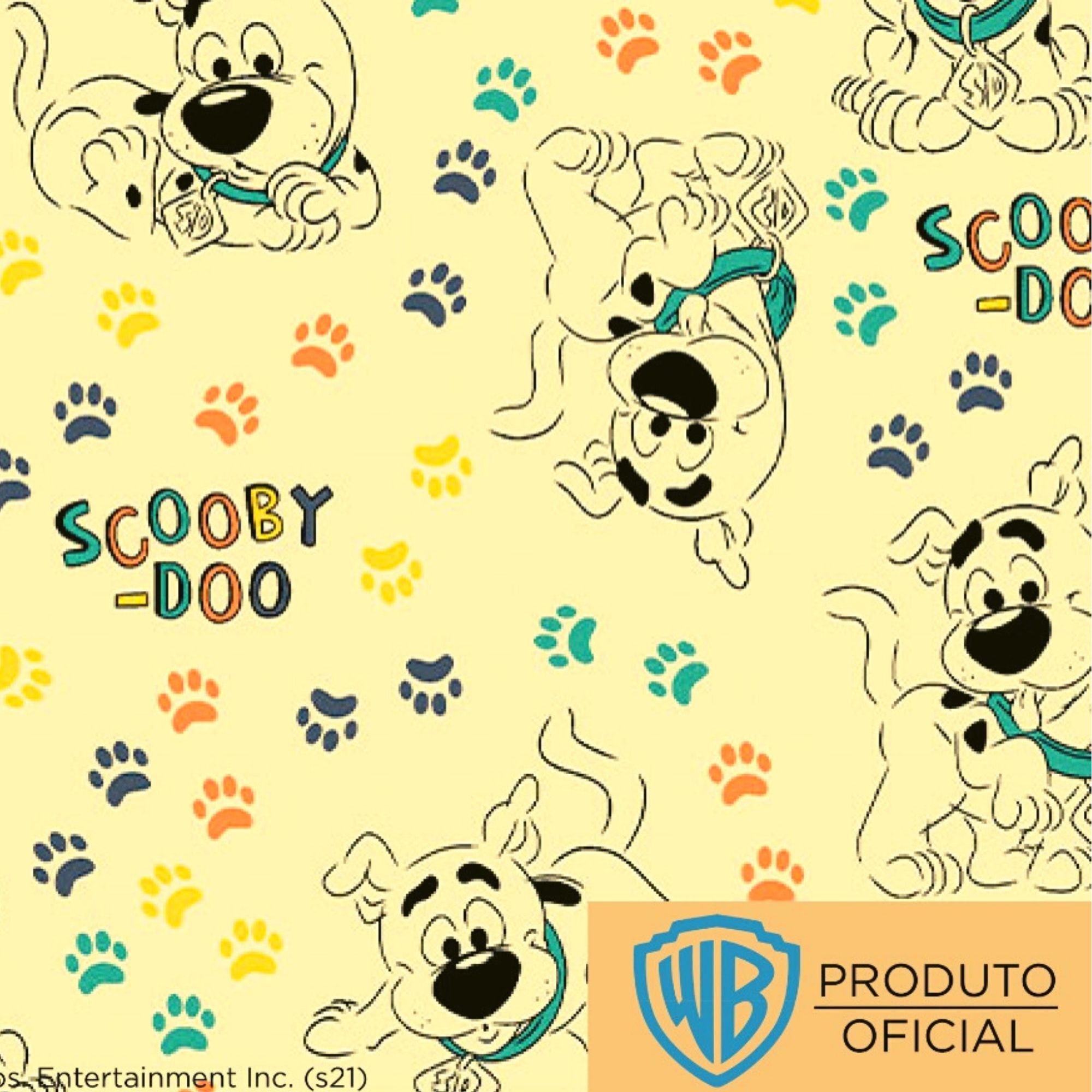 Tecido Tricoline Scooby-Doo e Patinhas - Fundo Amarelo - Coleção Warner Bros 