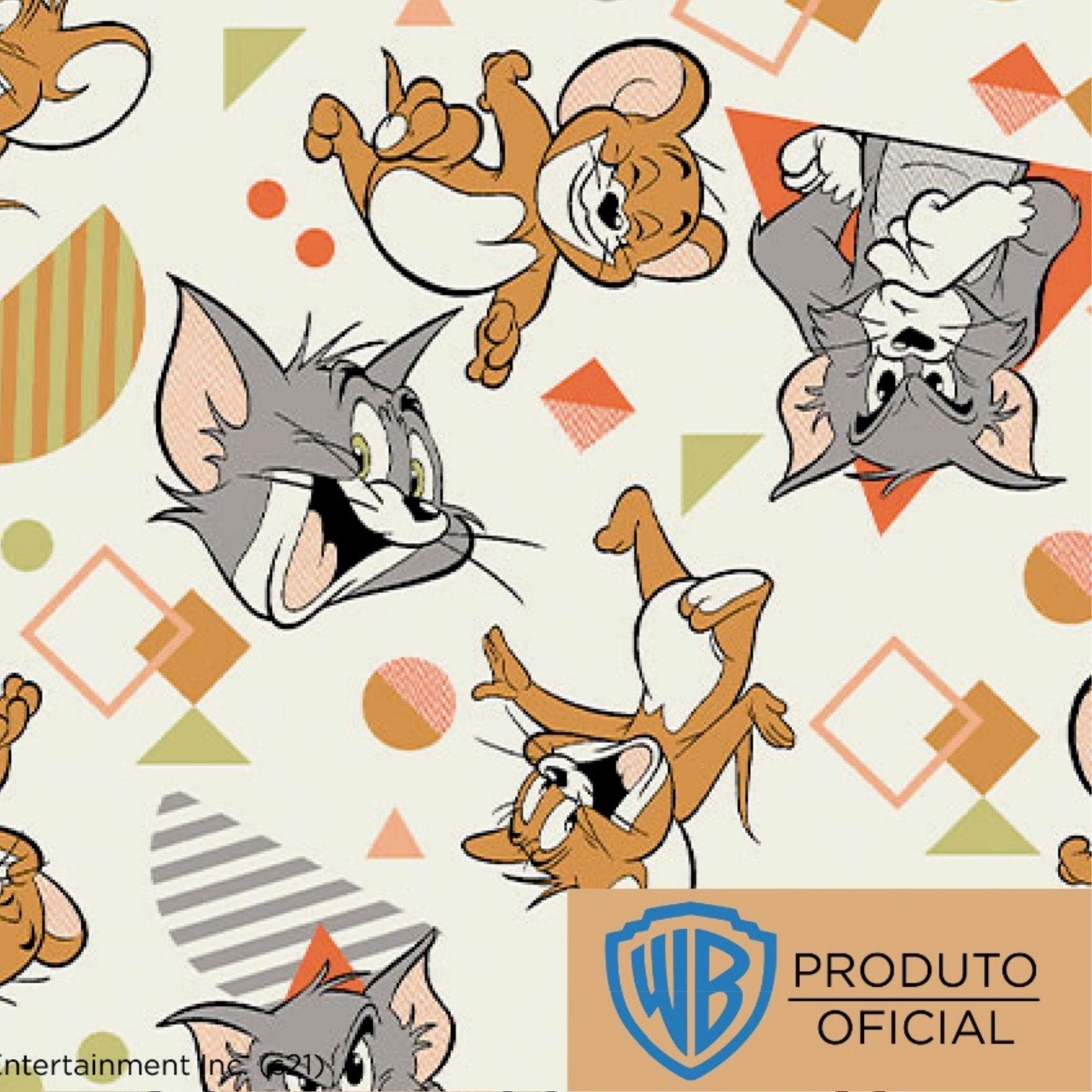 Tecido Tricoline Tom e Jerry Divertidos- Fundo Branco - Coleção Warner Bros