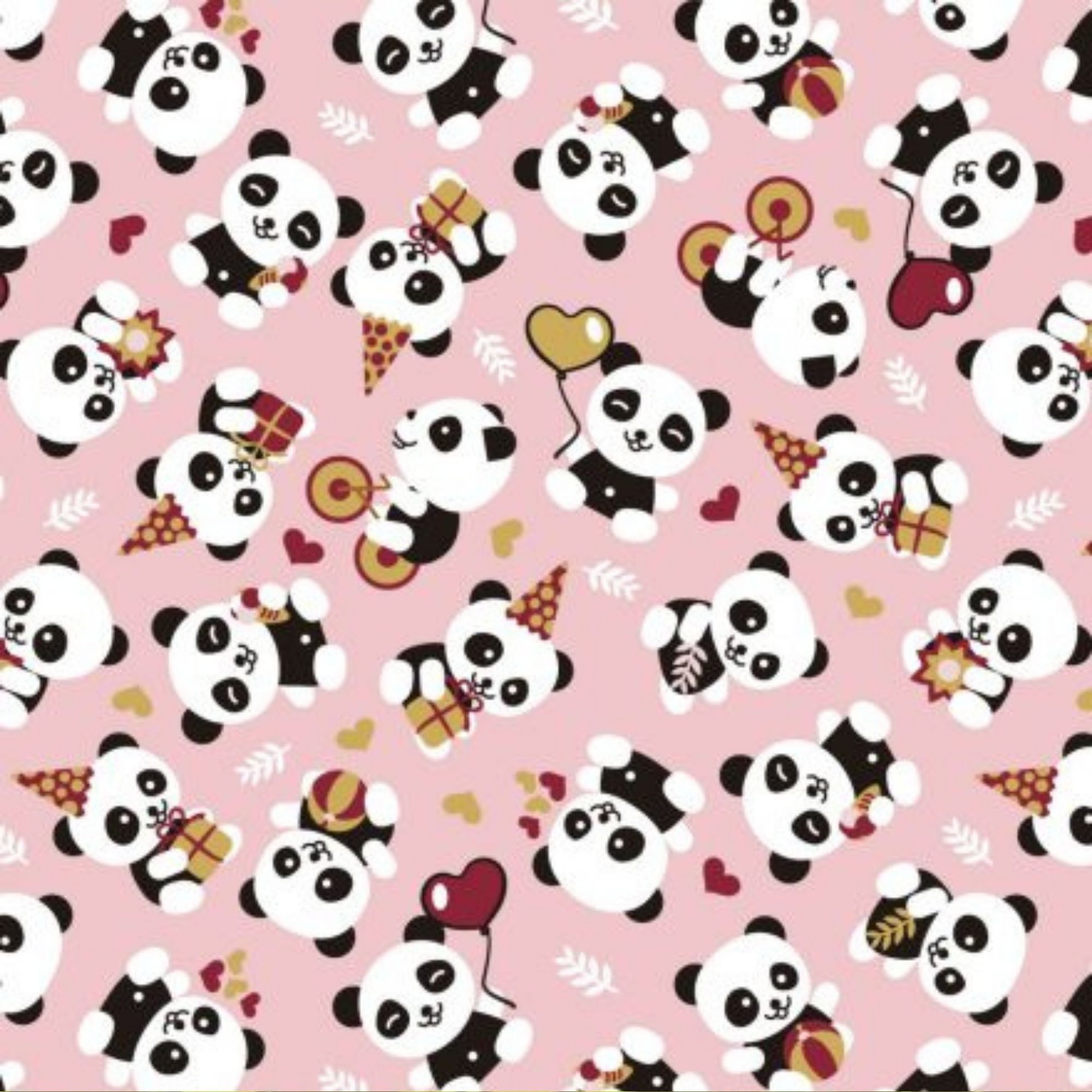 Tecido Tricoline Panda Festa - Fundo Rosa