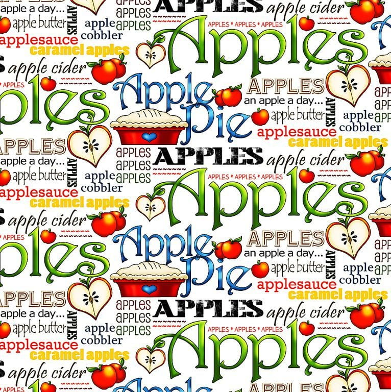 Tecido Tricoline Digital Apple Pie - Fundo Branco - Coleção Apple Lovers - Preço de 50 cm x 150cm