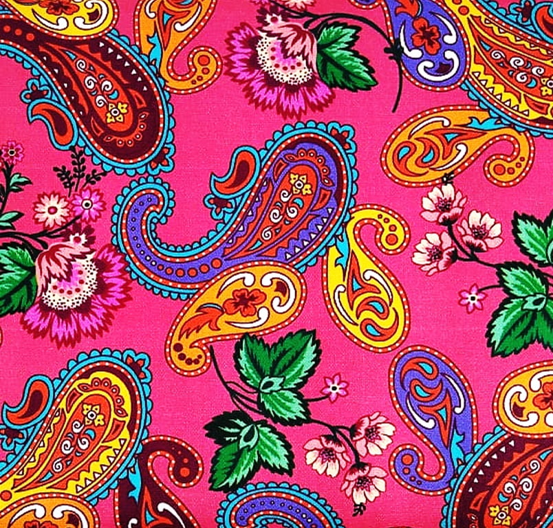 Tecido Tricoline Digital Cashmere com Flores - Fundo Pink