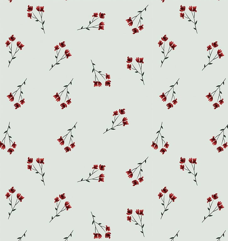 Tecido Tricoline Digital Tiny Red Branch - Fundo Cinza - Coleção Red Blossom - By Anita Catita