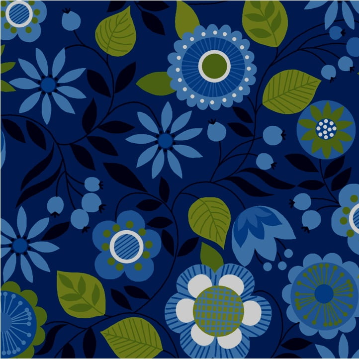 Tecido Tricoline Floral da Coleção Bohêmia - Fundo Azul 