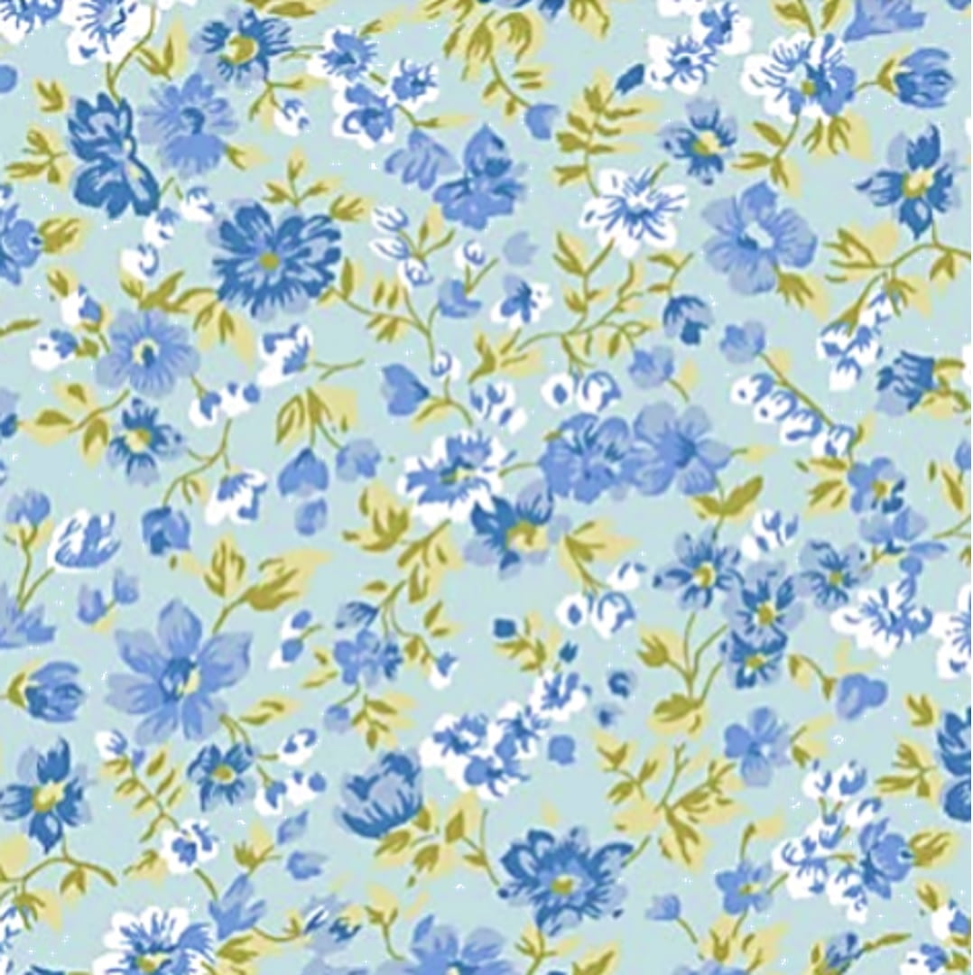 Tecido Tricoline Mini Floral Primavera Azul - Fundo Azul