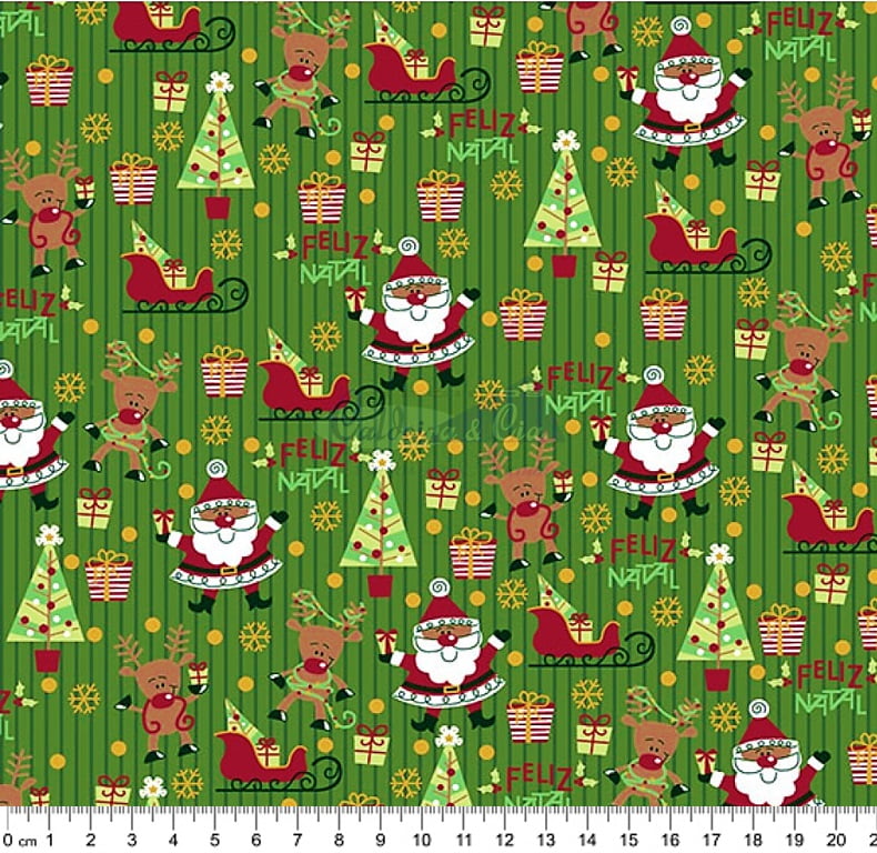 Tecido Tricoline Natal Desenho Papai Noel Fundo Verde - 50cm x 1,50mt -  Loja Lider Tecidos