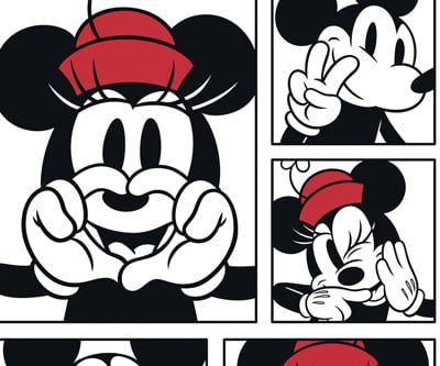 Tecido Tricoline Quadrinhos Minnie E Mickey - Fundo Branco - Coleção Disney - Preço de 46 cm x 150 cm