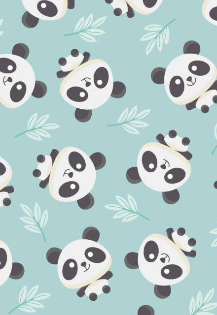 Tecido Tricoline Urso Panda- Fundo Tiffany 