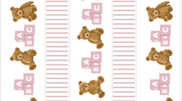 Retalho Tricoline Barrado de Urso Rosa - Fundo Branco - Coleção Teddy Bear