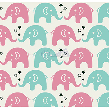 Tecido Tricoline Estampa de Elefante Rosa e Tiffany 