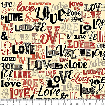 Tecido Tricoline Love Love Love - Fundo Creme - Coleção I Love You 
