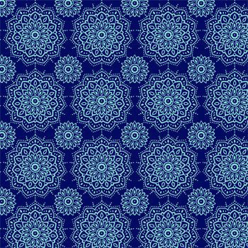 Tecido Tricoline Estampa Mandalas - Tons de Azul - Coleção Namastê