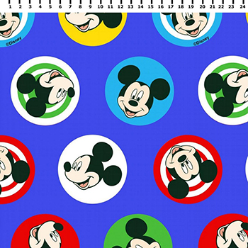 Tecido Tricoline Mickey Mouse em Círculos - Disney - Fundo Azul 