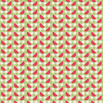 Tecido Tricoline Estampado Fatias de Melancia no Xadrez Verde - Coleção Melan & Cia - Preço de 50 cm x 150cm