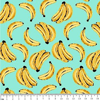 Tecido Tricoline - Coleção Banana Tropical - Fundo Tiffany 