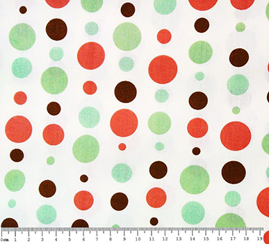 Tecido Tricoline Estampa Bolas Coloridas - Verde e Vermelha - Fundo Branco 