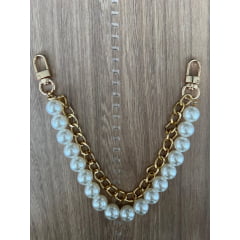 Alça de Bolsa Corrente com Perolas para Bolsa de Crochê