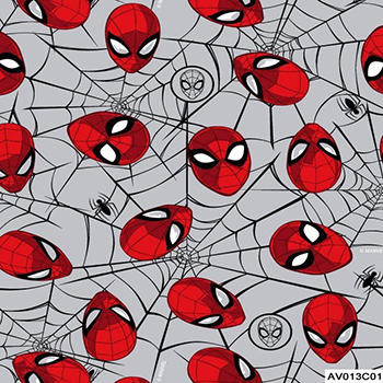 Tecido Tricoline Máscaras do Homem Aranha - Fundo Cinza - Coleção Marvel