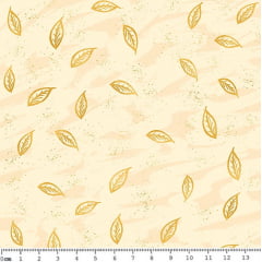 Tecido Tricoline Digital Cream Leaves - Fundo Creme - Coleção Magic Fall By Anita Catita