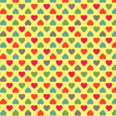 Tecido Tricoline  Estampa Corações Coloridos - Fundo Amarelo - Coleção Amor Amour Amore Love 