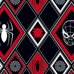 Tecido Tricoline Homem Aranha Patch - Fundo Preto - Coleção Marvel 