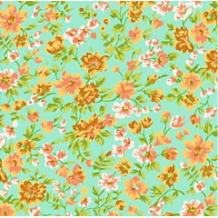 Tecido Tricoline Mini Floral Primavera Laranja - Fundo Verde