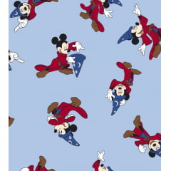 Tecido Tricoline Mickey - Fundo Azul Claro - Coleção Disney Fantasia