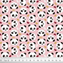 Tecido Tricoline Rostinho de Panda - Fundo Rosa