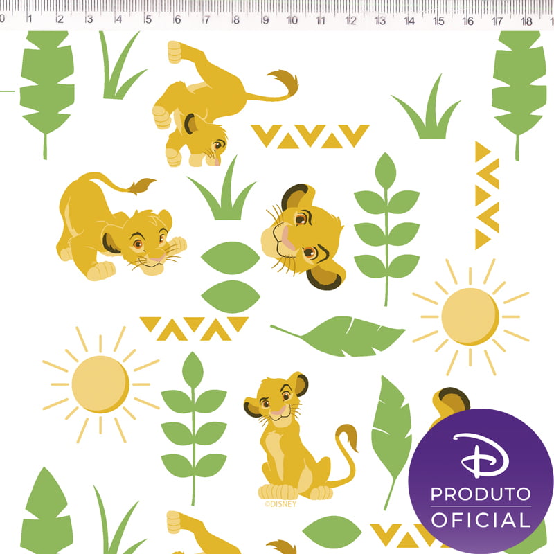 Tecido Tricoline Simba - Fundo Branco - Disney