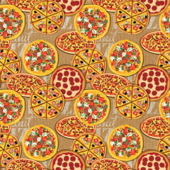 Tecido Tricoline Digital Pizza - Fundo Bege - Coleção Pizza 
