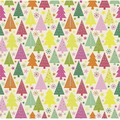 Tecido Tricoline Árvores de Natal Coloridas - Fundo Branco - Coleção Natal Candy Christmas 