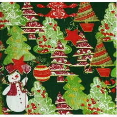 Tecido Tricoline Árvores de Natal - Fundo Verde Escuro 01