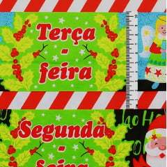 Tecido Tricoline Barrados Semaninha Feliz Natal - Preço de 60 cm X 150 cm