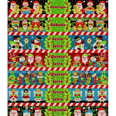 Tecido Tricoline Barrados Semaninha Feliz Natal - Preço de 60 cm X 150 cm