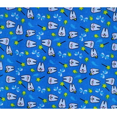 Tecido Tricoline Dentinhos - Fundo Azul - Preço de 50 cm X 150 cm    
