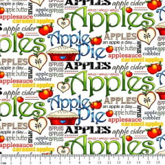 Tecido Tricoline Digital Apple Pie - Fundo Branco - Coleção Apple Lovers - Preço de 50 cm x 150cm