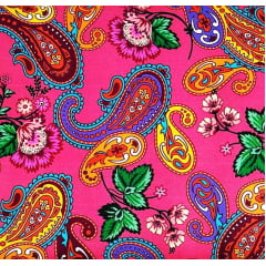 Tecido Tricoline Digital Cashmere com Flores - Fundo Pink
