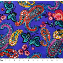 Tecido Tricoline Digital Cashmere com Flores - Fundo Violeta 