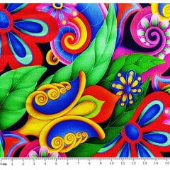 Tecido Tricoline Digital Floral Arabesco Grande - Fundo Roxo